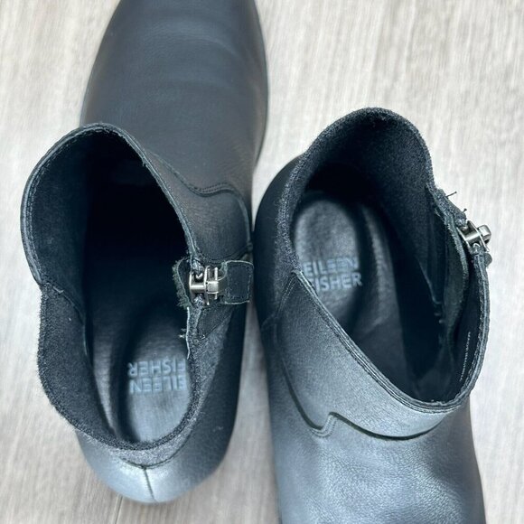 Eileen Fisher Boots Size 6.5 Knitted Chelsea Ankle Stacked Heel Leather Black - Picture 10 of 12